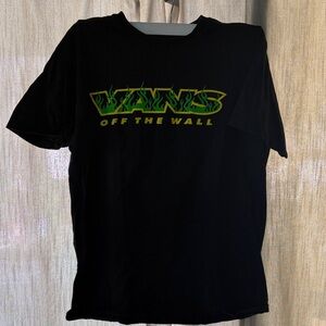 Vans Black Tee with Green and Yellow Flame Graphic